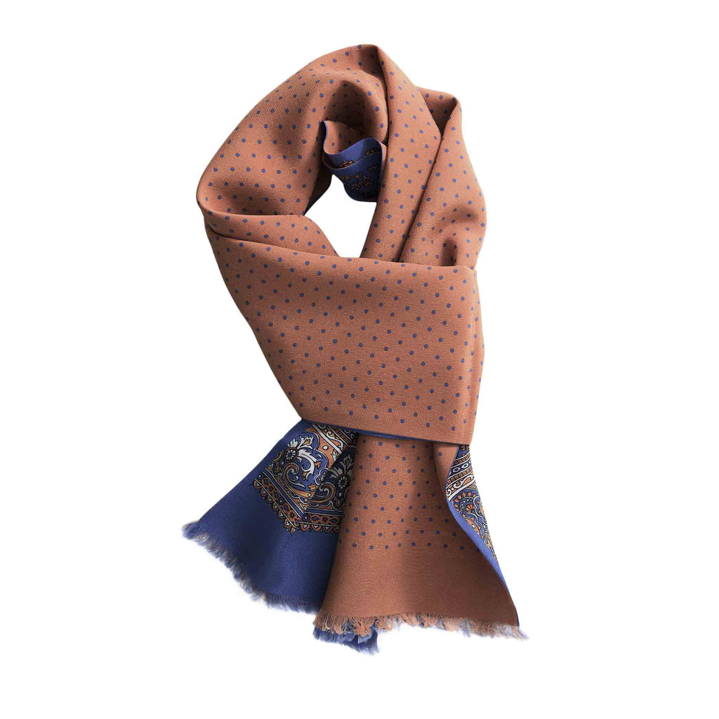 Light Blue and Orange Paisley Silk Scarf Serà Fine Silk