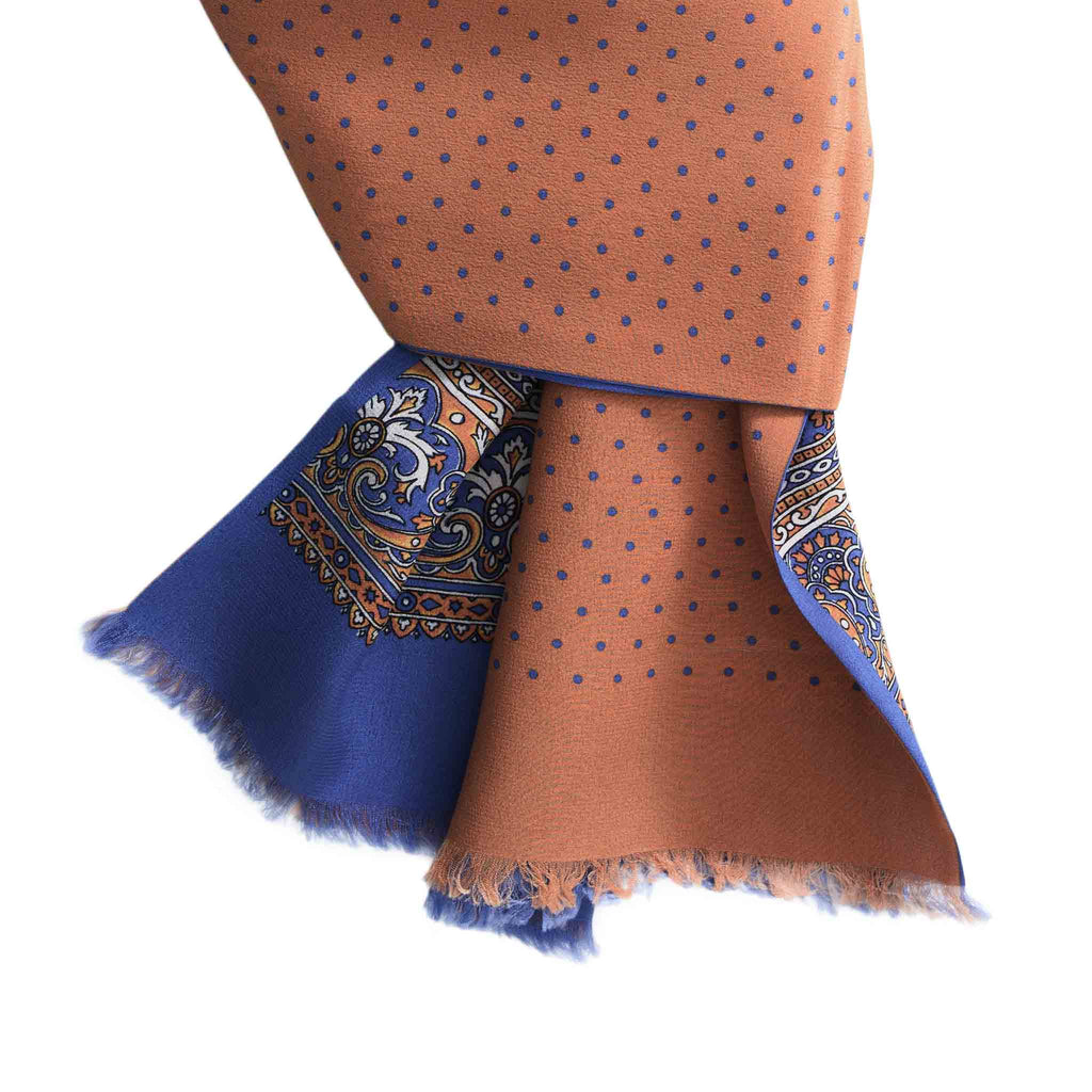 Light Blue and Orange Paisley Silk Scarf Serà Fine Silk