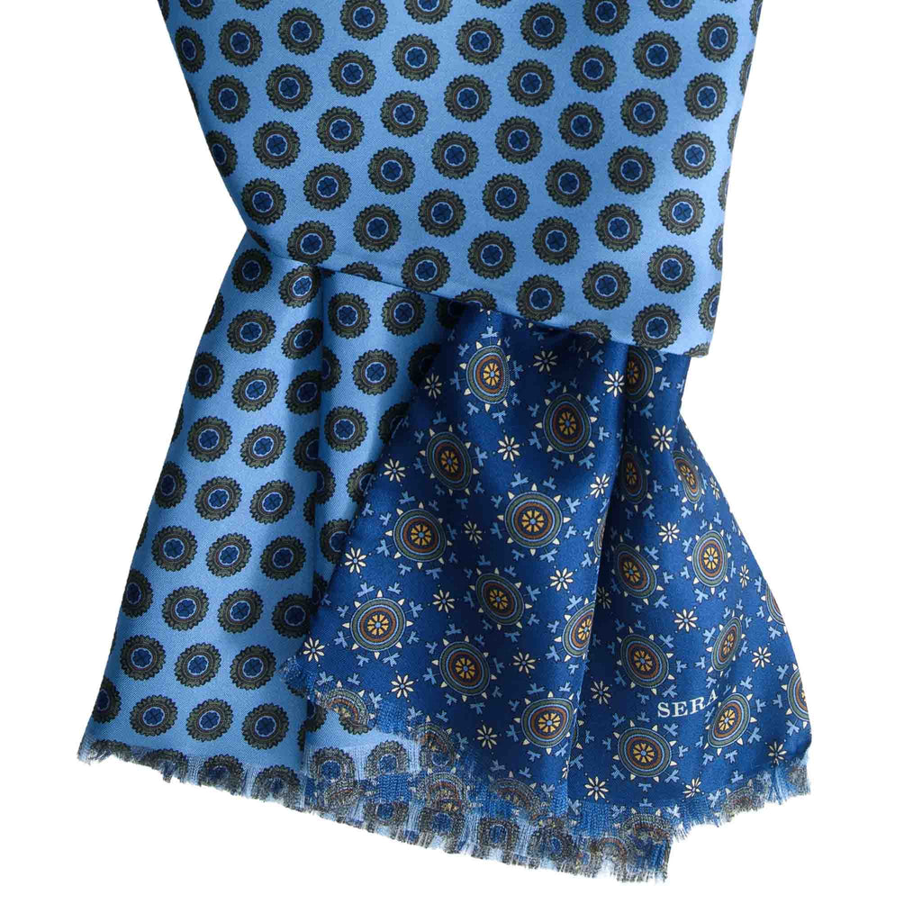 Italian Blue Silk Scarf with Big Medallions  Serà Fine Silk