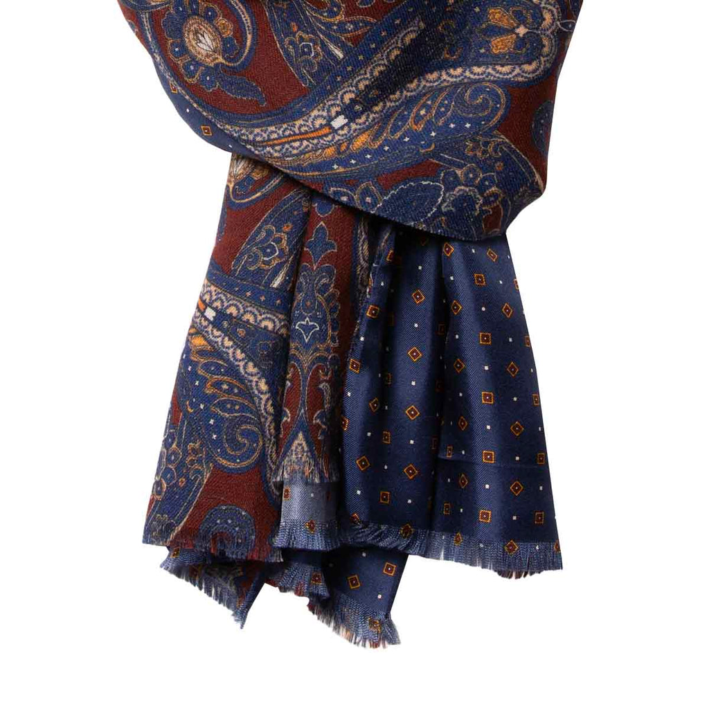 Navy Blue & Brown Reversible Silk & Wool Scarf Serà Fine Silk