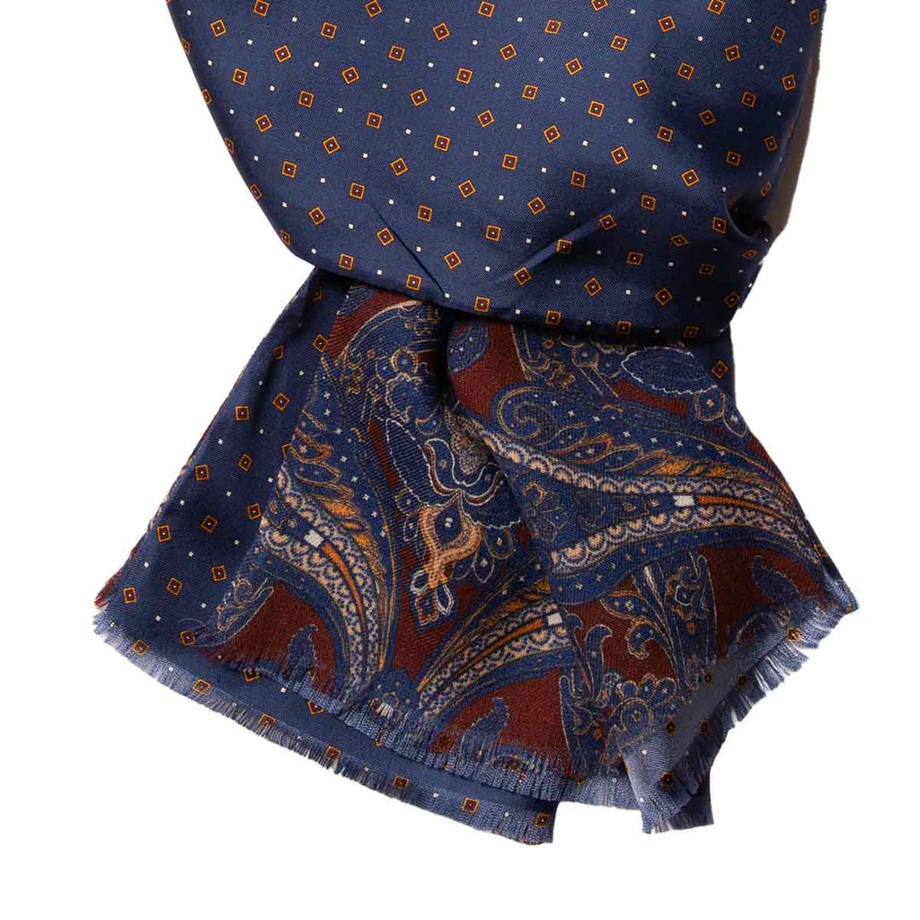 Navy Blue & Brown Reversible Silk & Wool Scarf Serà Fine Silk