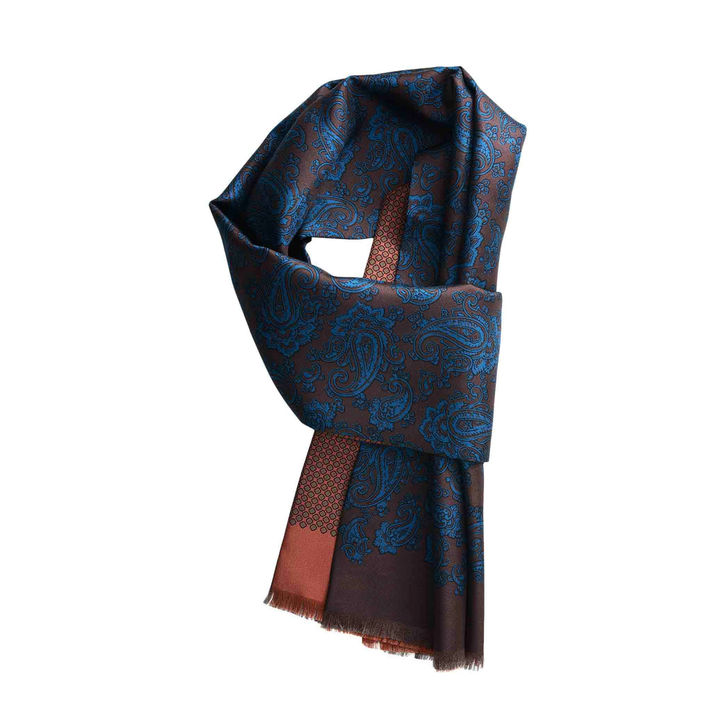 Orange and Brown Paisley Silk Scarf Serà Fine Silk