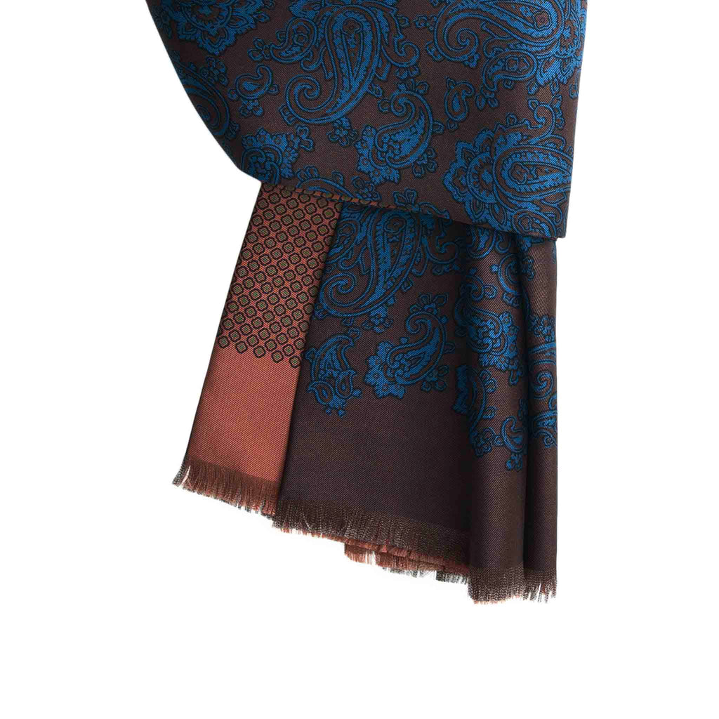 Orange and Brown Paisley Silk Scarf Serà Fine Silk