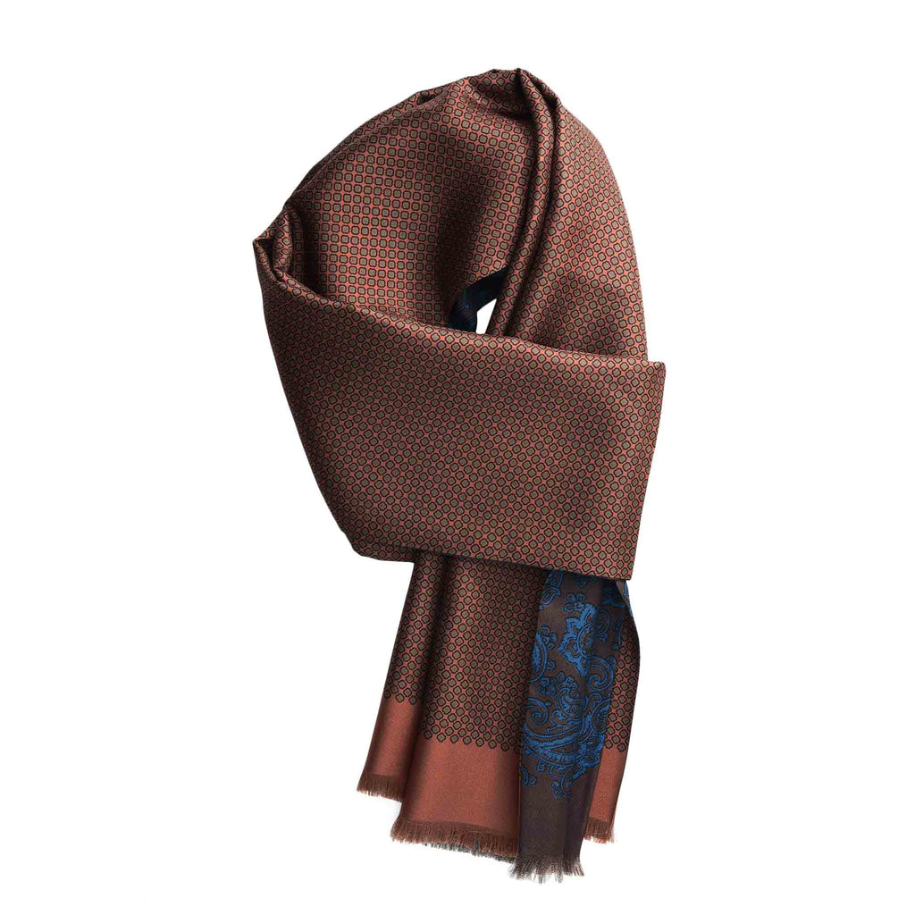Orange and Brown Paisley Silk Scarf Serà Fine Silk