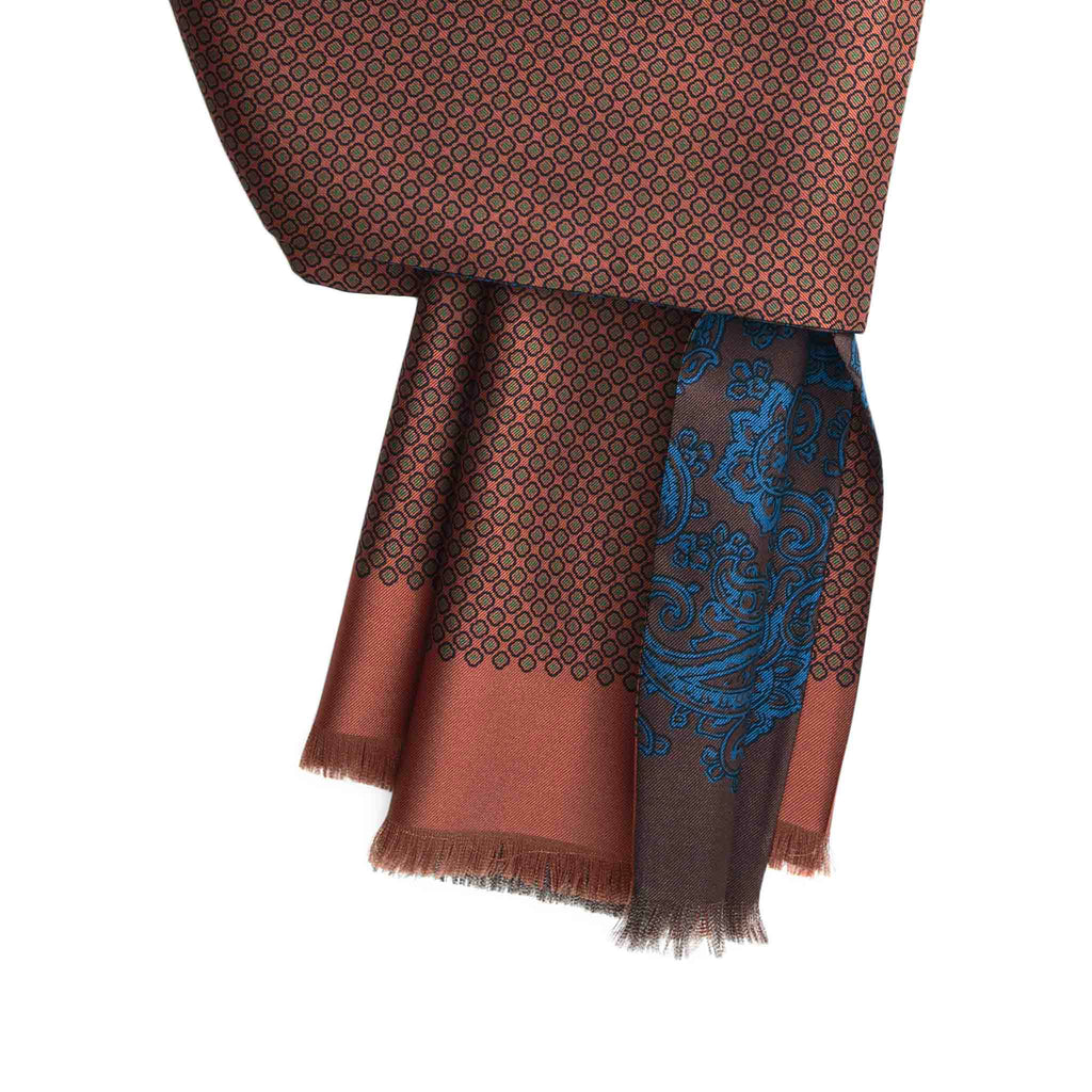 Orange and Brown Paisley Silk Scarf Serà Fine Silk