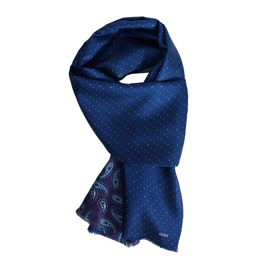 Purple & Navy Silk Scarf with Paisley Pattern Serà Fine Silk