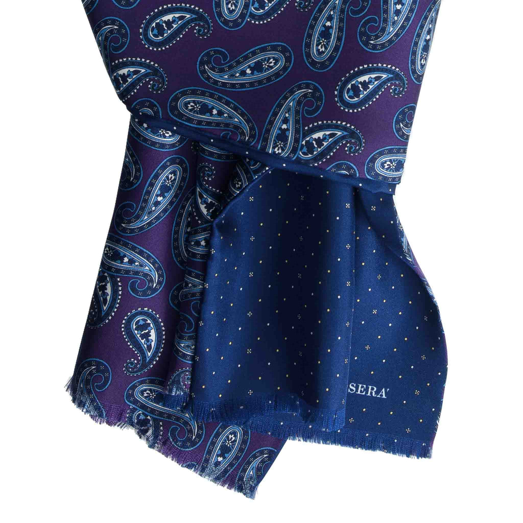 Purple & Navy Silk Scarf with Paisley Pattern Serà Fine Silk