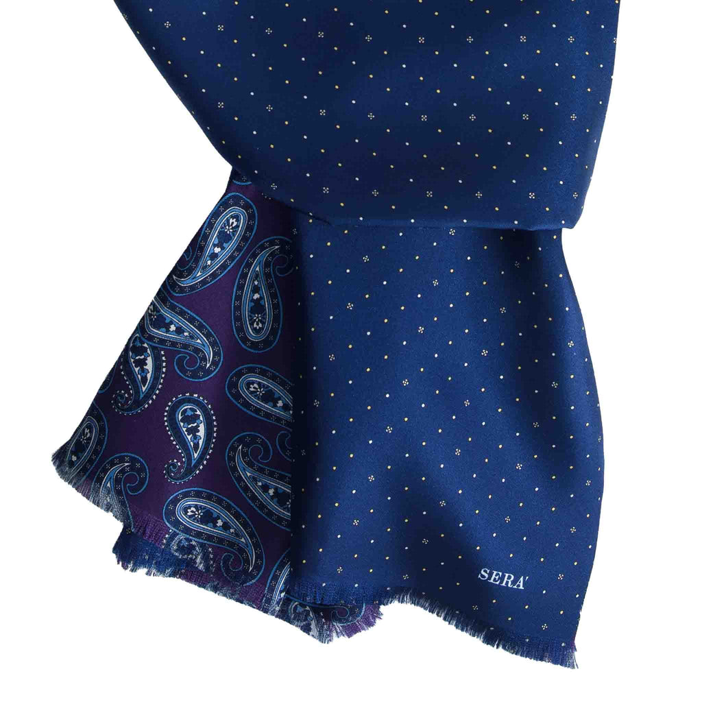 Purple & Navy Silk Scarf with Paisley Pattern Serà Fine Silk
