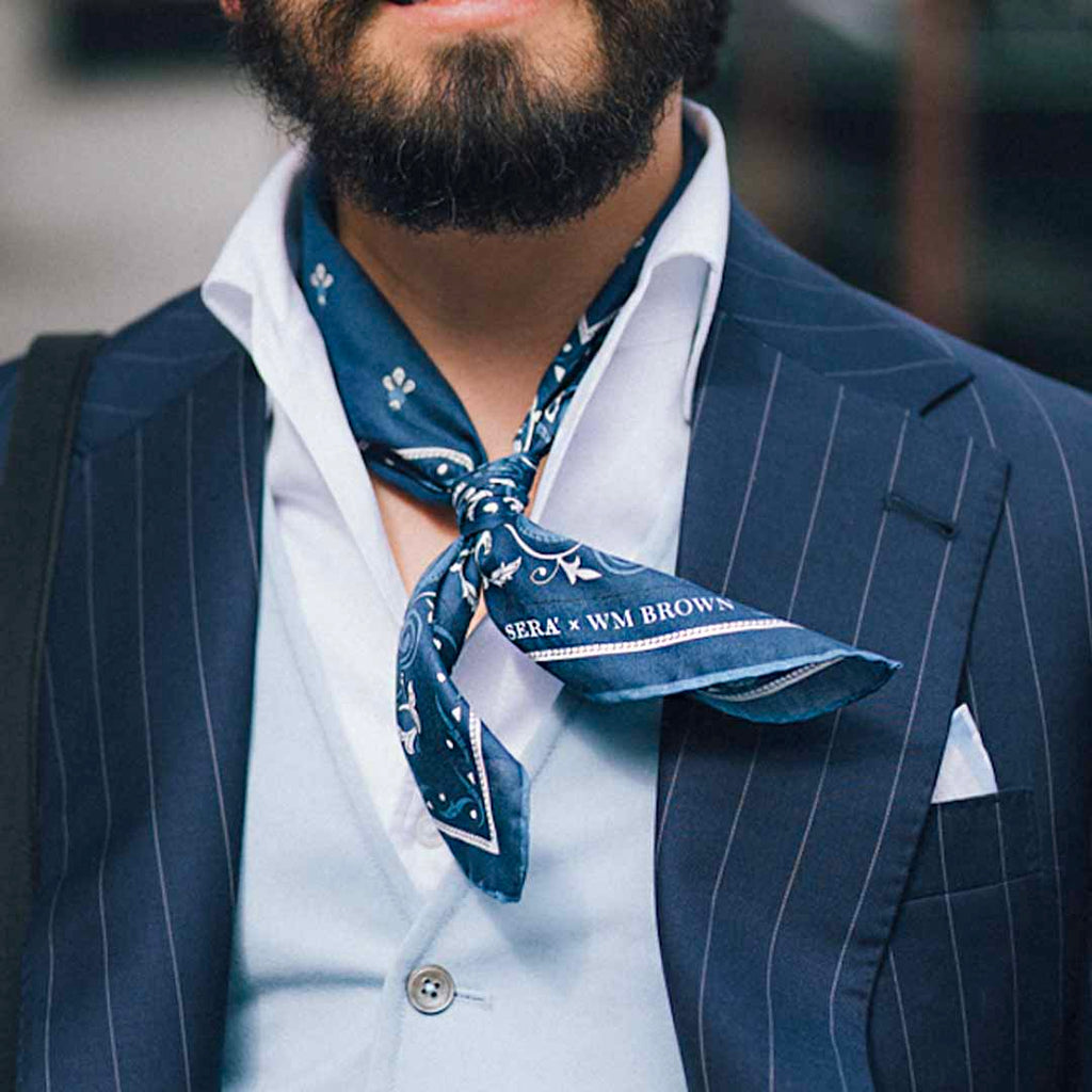 Serà x WM Brown Cotton & Silk Blue Bandana Serà Fine Silk