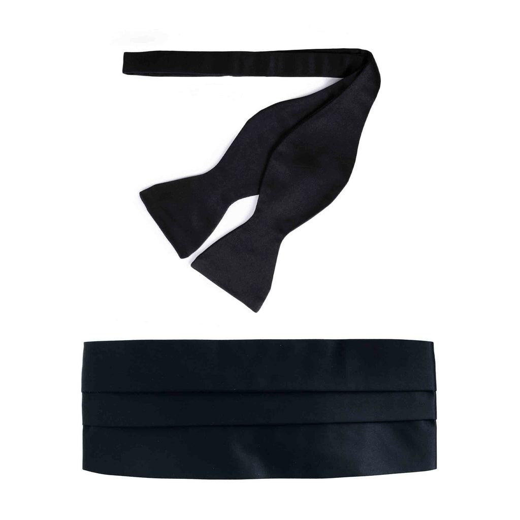 Black Satin Bow Tie & Cummerbund Set Serà Fine Silk