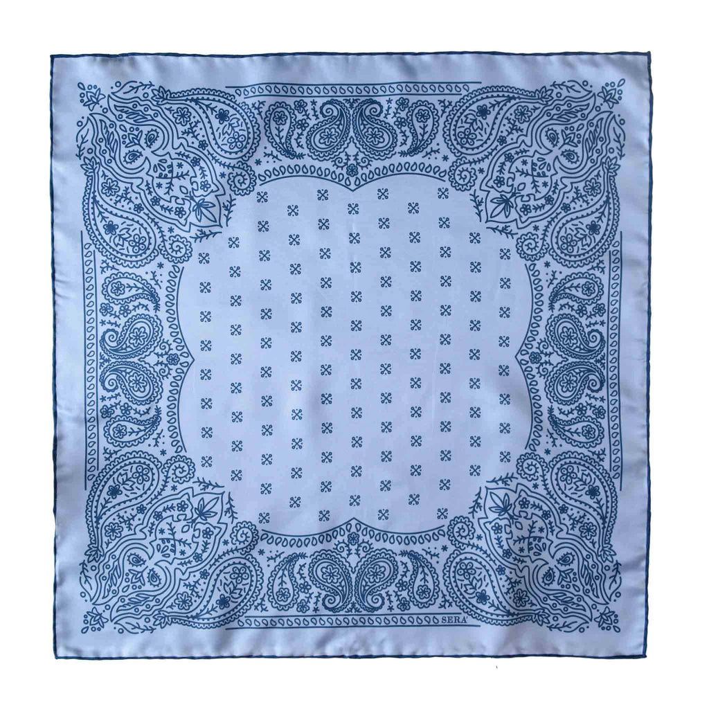 Simple Paisley Light Blue Silk Bandana | Serà Fine Silk
