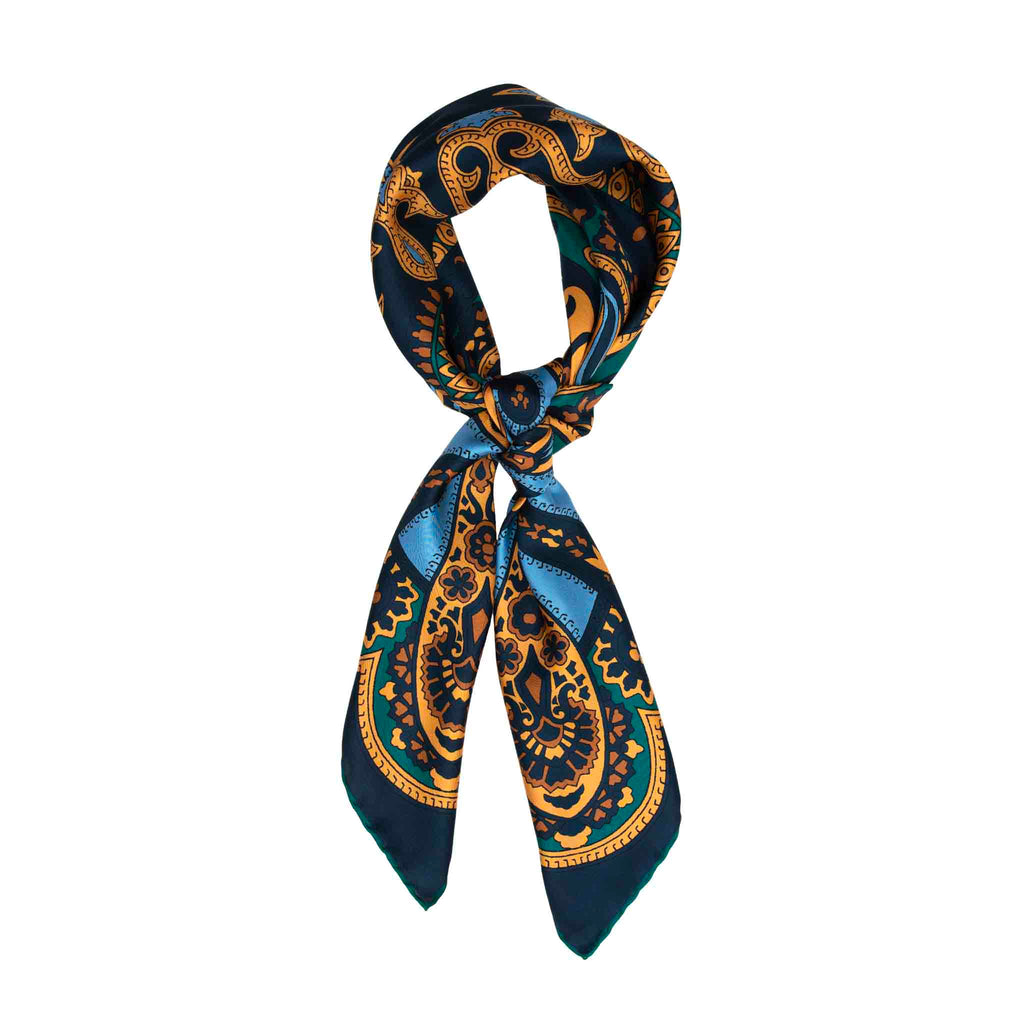 Beatrice Blue and Gold Silk Scarf Serà Fine Silk