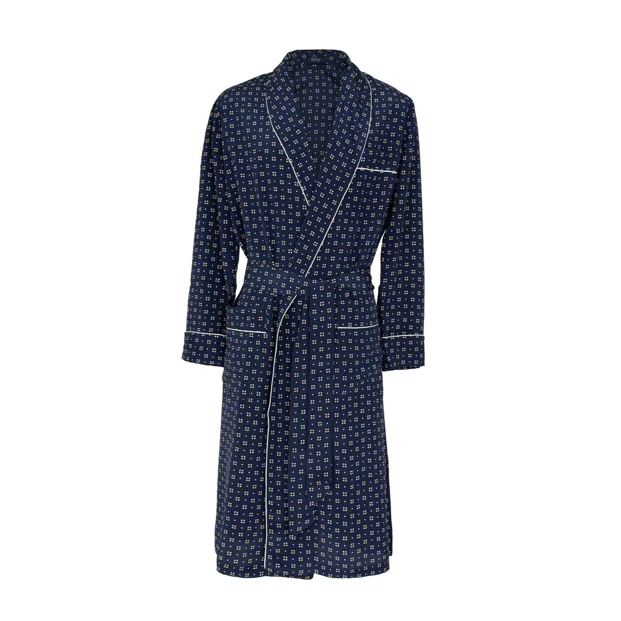 Blue and White Geometric Pattern Silk Robe