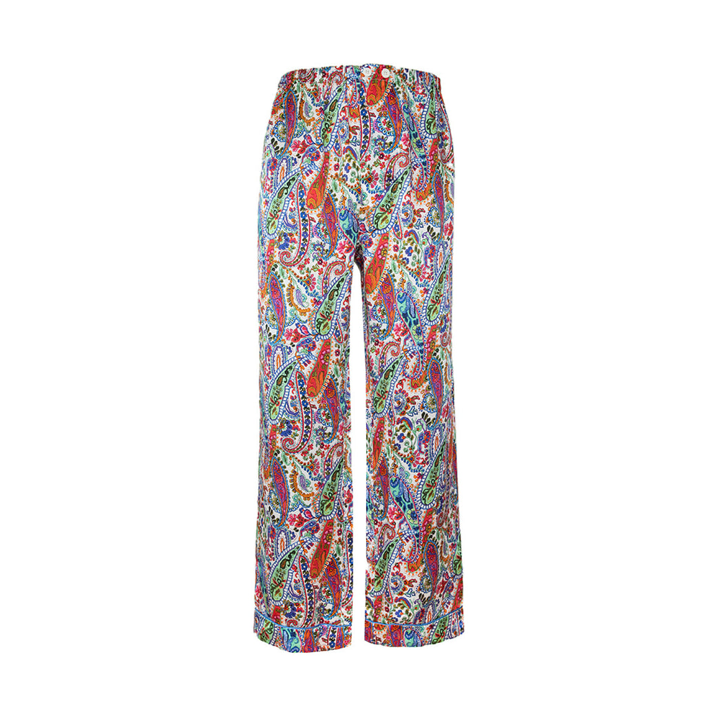 Multicolor Floral Paisley Silk Satin Pajama Serà Fine Silk