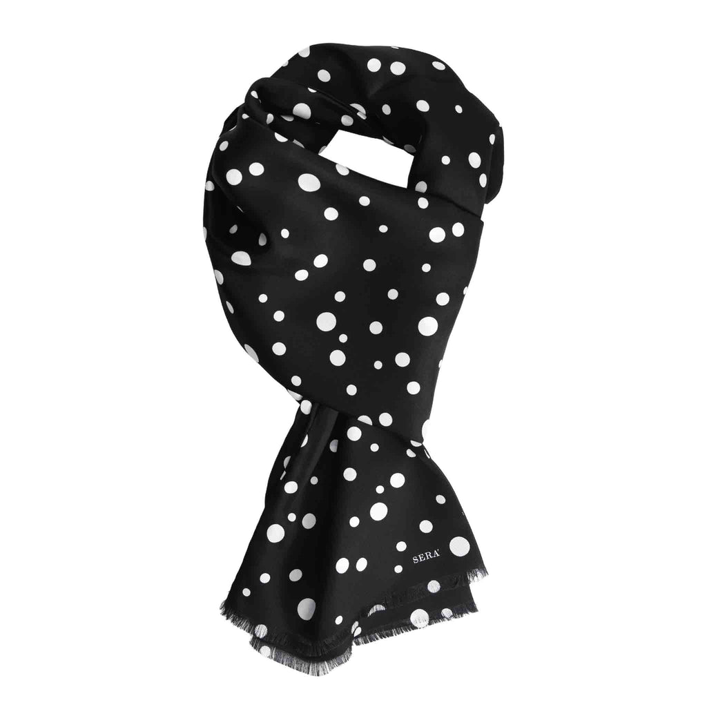 Black Silk Scarf with Big White Dots Serà Fine Silk 