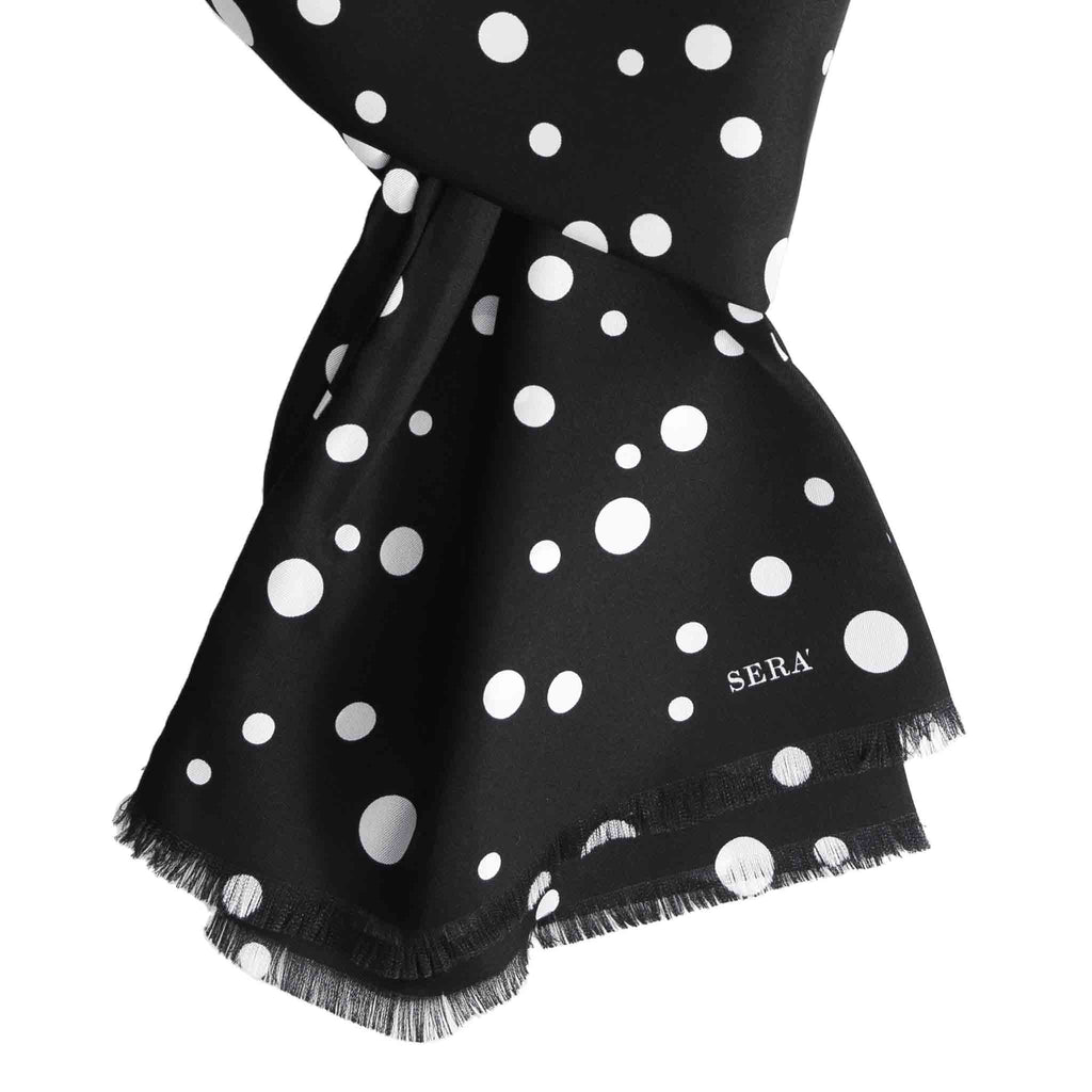 Black Silk Scarf with Big White Dots Serà Fine Silk 