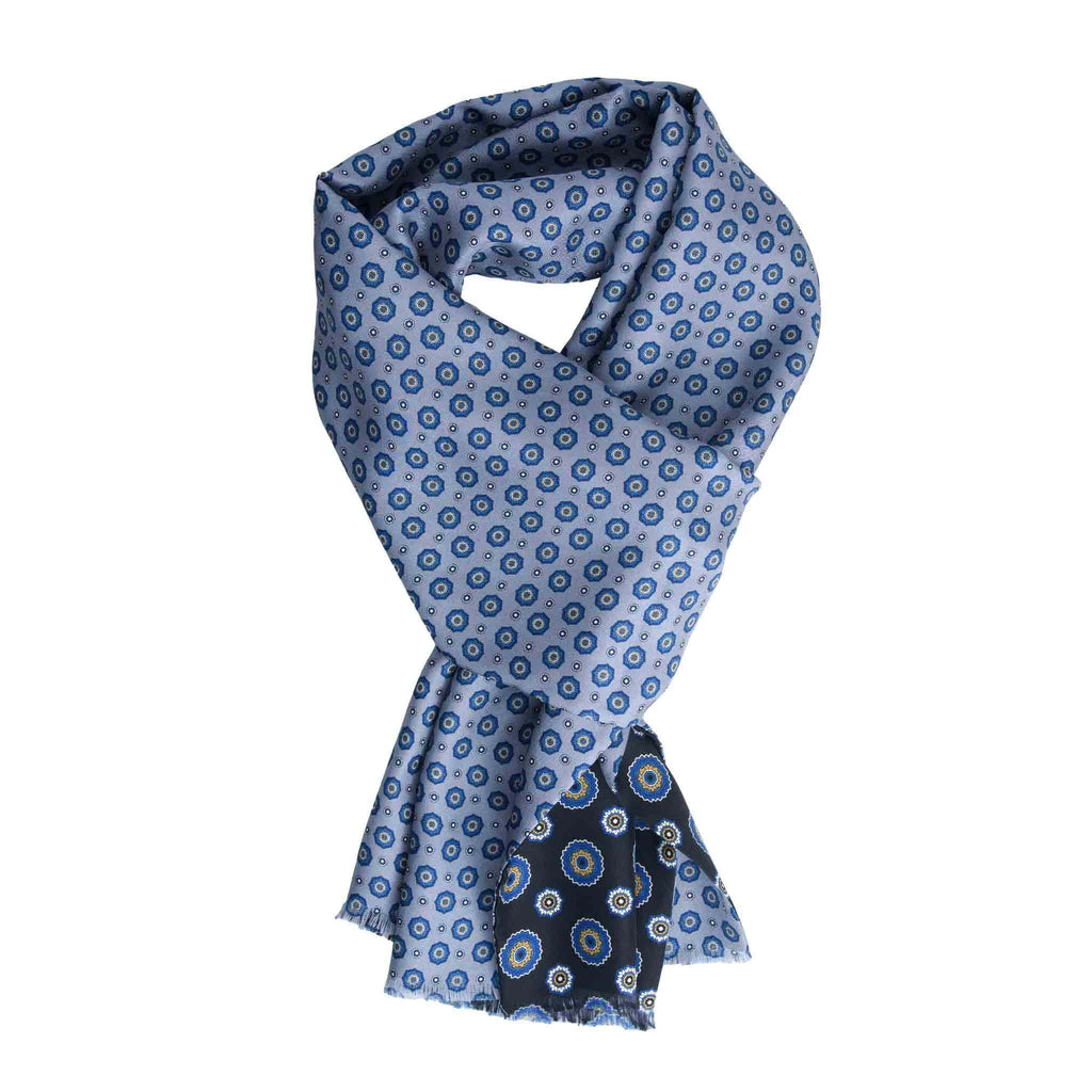 Black & Grey Silk Scarf with Flower Medallions  Serà Fine Silk