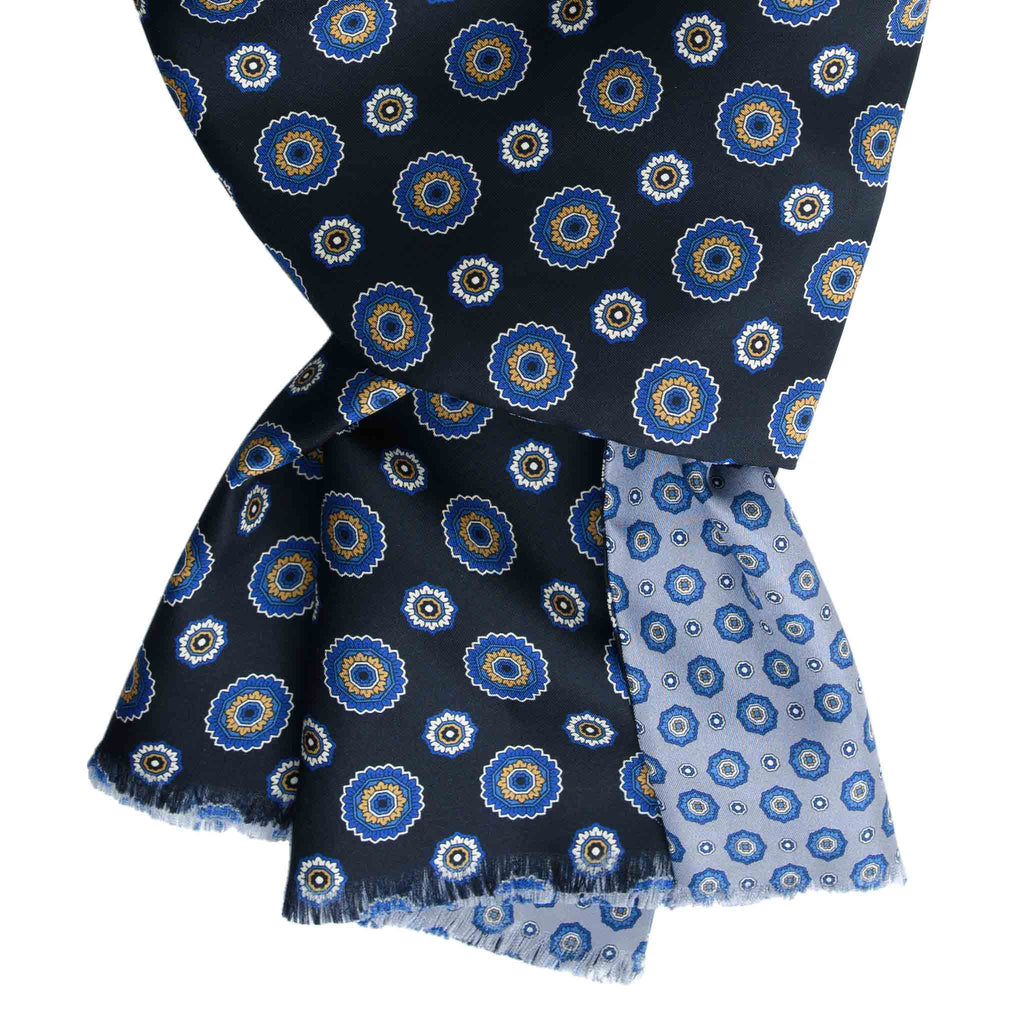 Black & Grey Silk Scarf with Flower Medallions  Serà Fine Silk