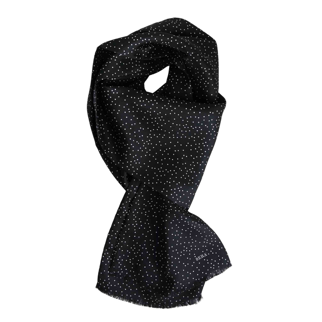 Black Silk Scarf with Small White Dots Serà Fine Silk 