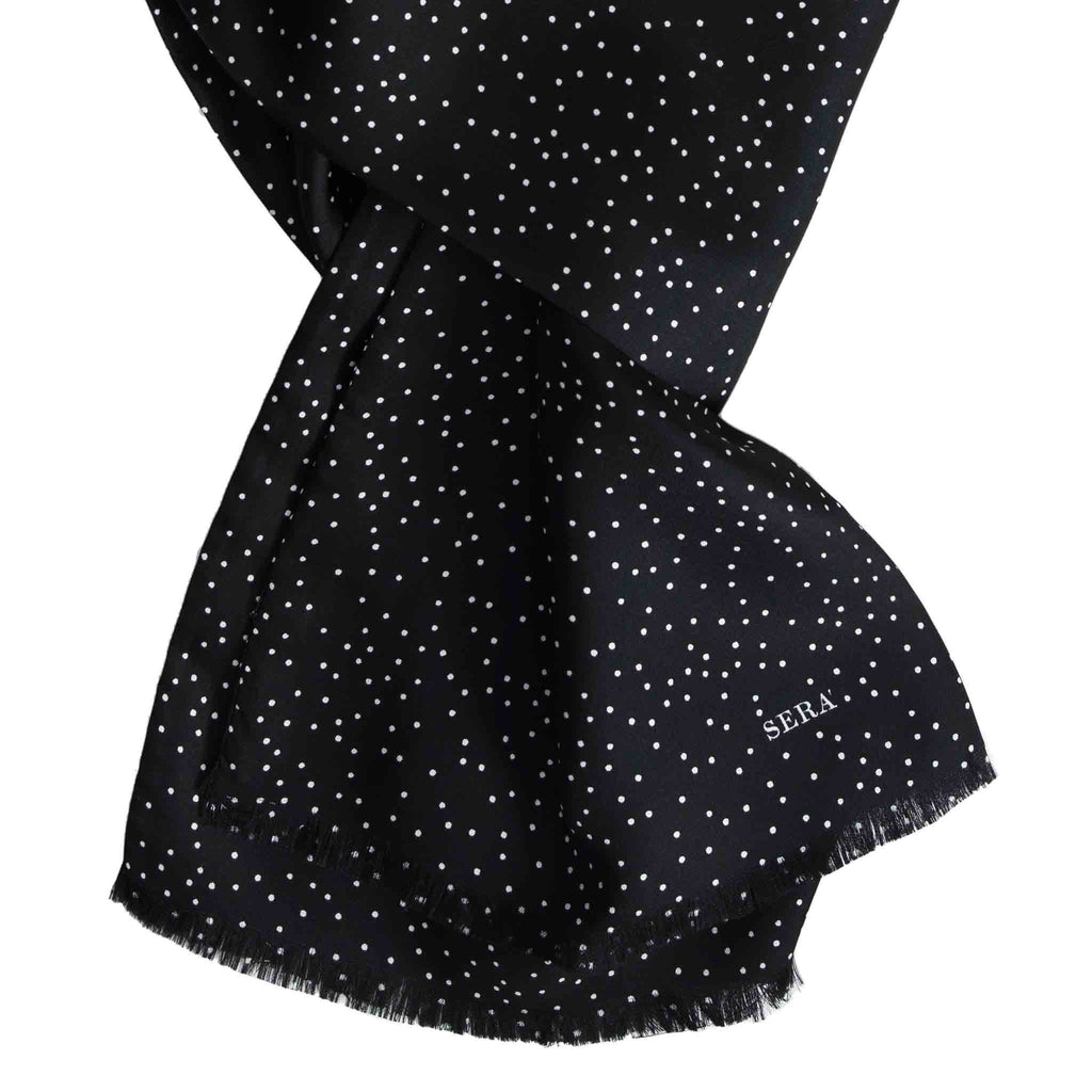Black Silk Scarf with Small White Dots Serà Fine Silk 