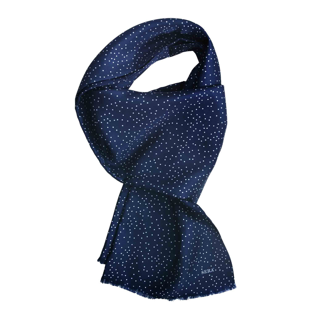 Blue Silk Scarf with Small White Dots  Serà Fine Silk 