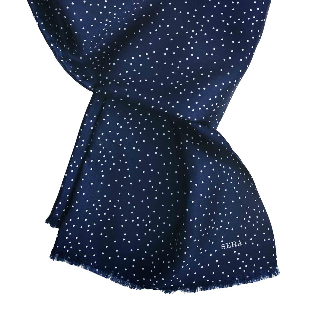 Blue Silk Scarf with Small White Dots  Serà Fine Silk 