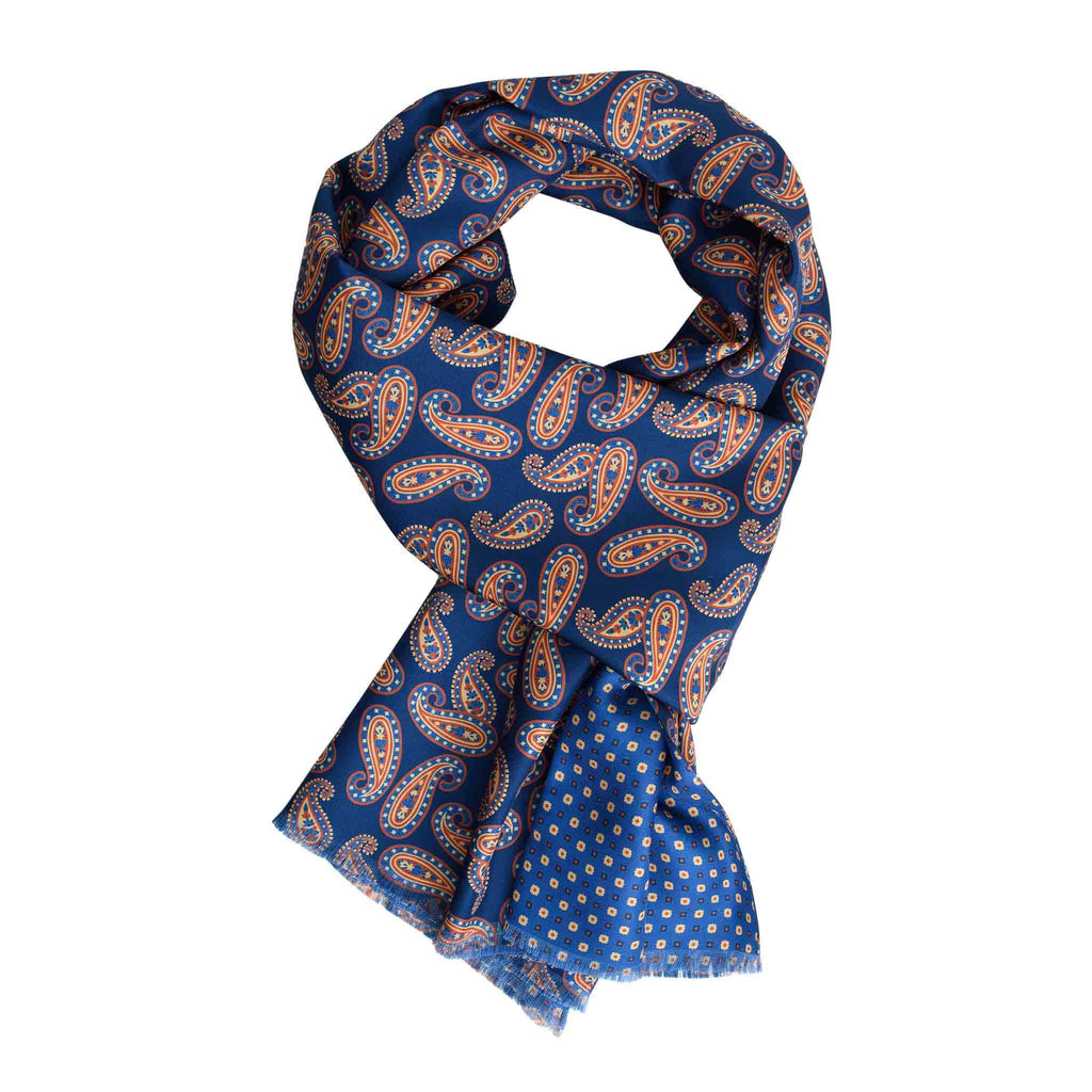 Blue Silk Scarf with Paisley Pattern Serà Fine Silk