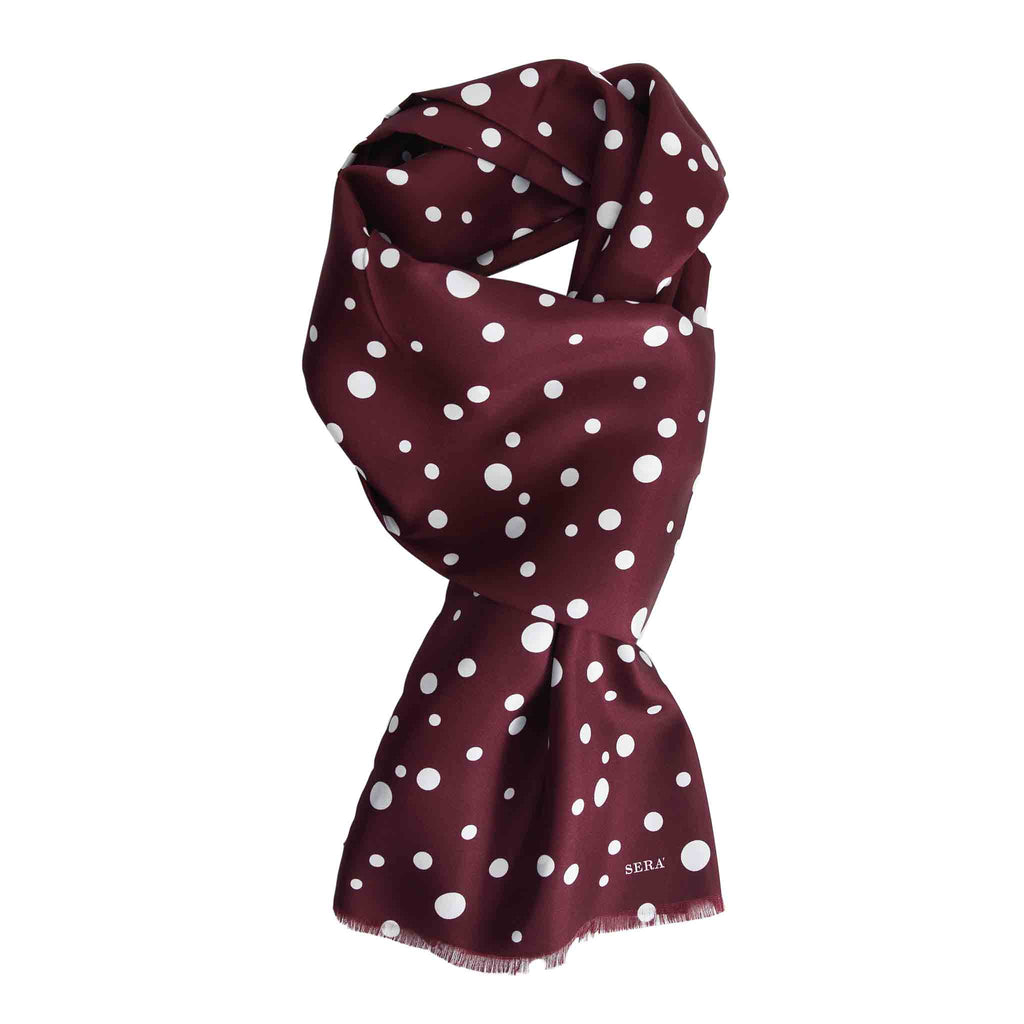 Burgundy Silk Scarf with Big White Dots Serà Fine Silk 