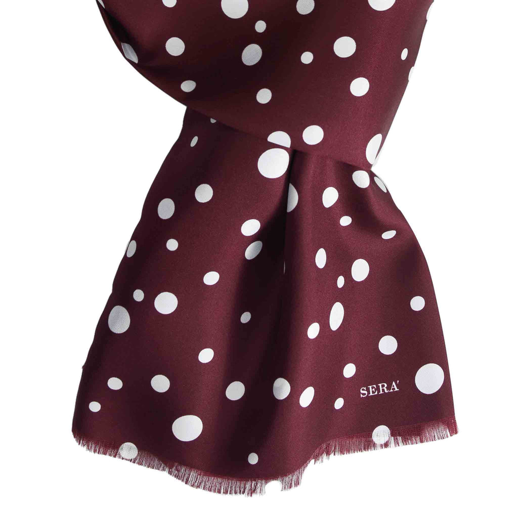 Burgundy Silk Scarf with Big White Dots Serà Fine Silk 