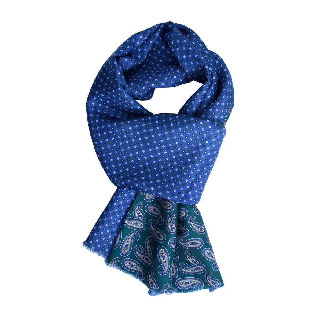 Green and Blue Silk Scarf with Paisley Pattern Serà Fine Silk