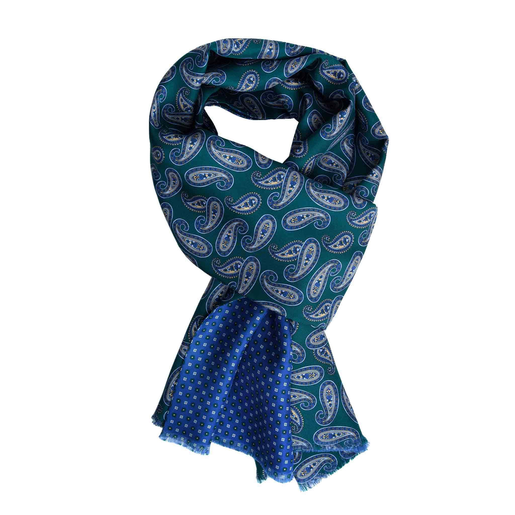 Green and Blue Silk Scarf with Paisley Pattern Serà Fine Silk