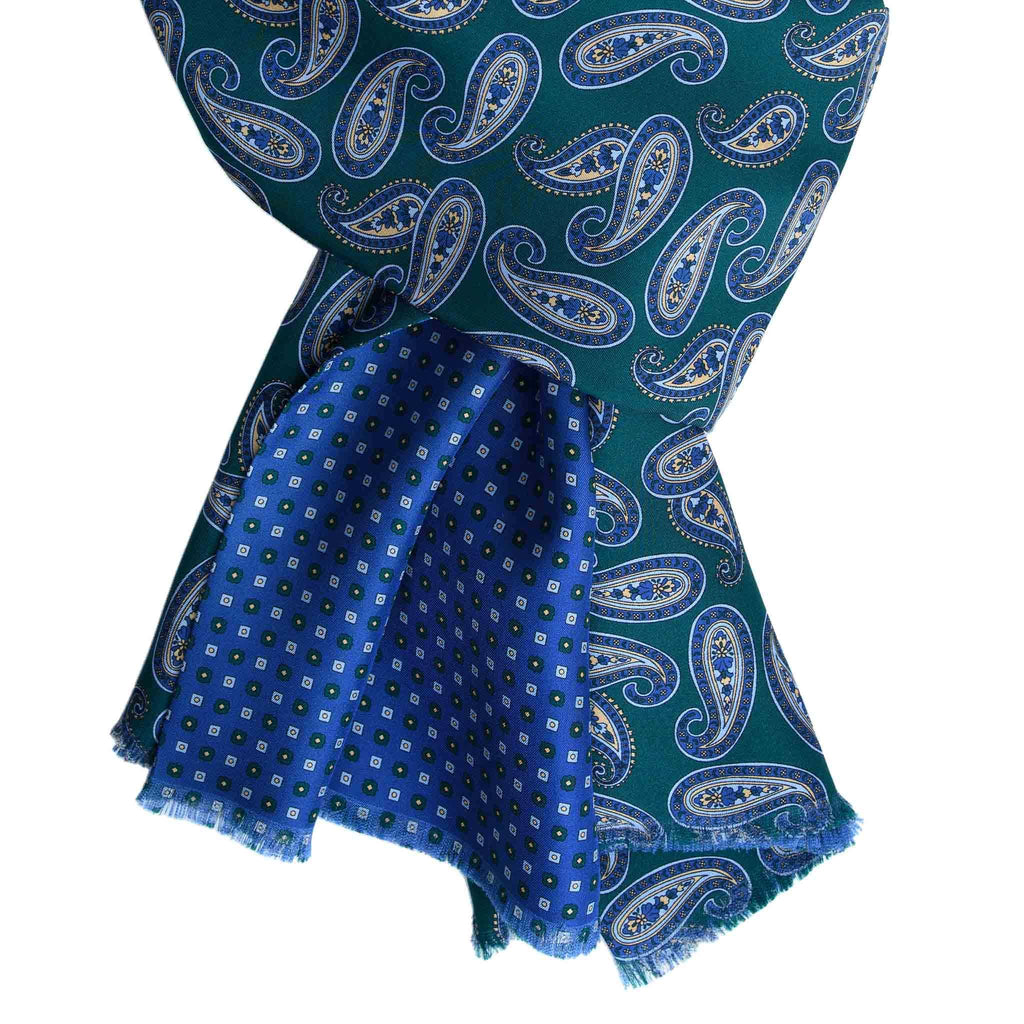 Green and Blue Silk Scarf with Paisley Pattern Serà Fine Silk