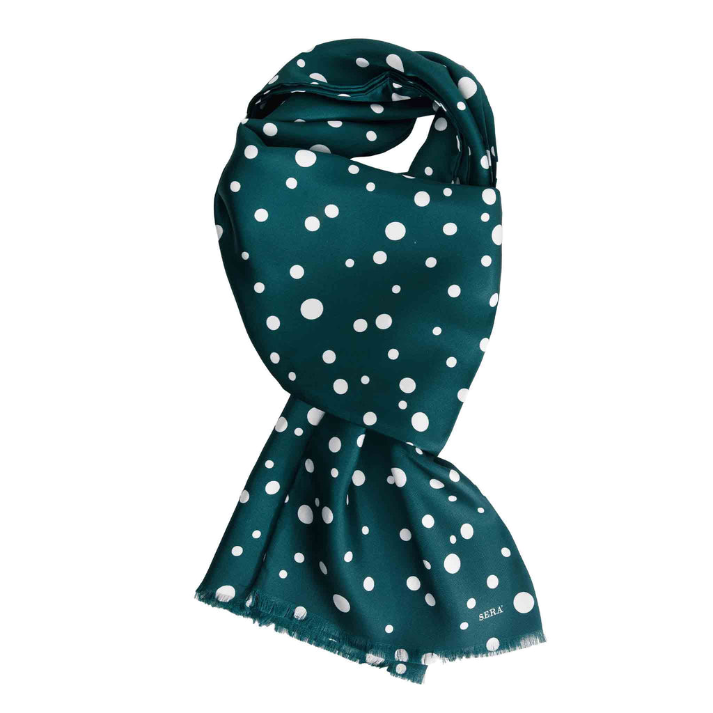 Green Silk Scarf with Big White Dots Serà Fine Silk 