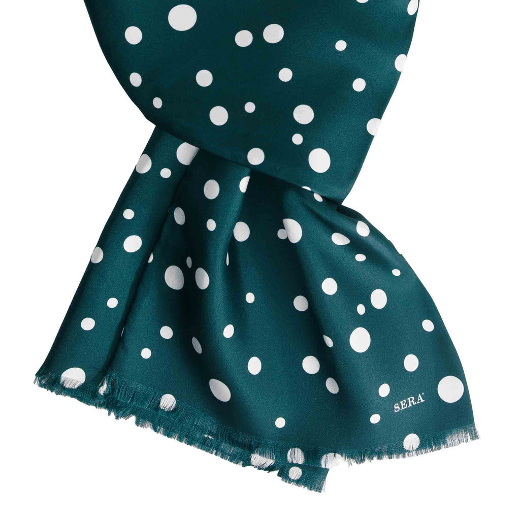 Green Silk Scarf with Big White Dots Serà Fine Silk 
