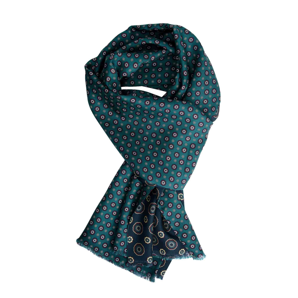 Green Silk Scarf with Flower Medallions Serà Fine Silk