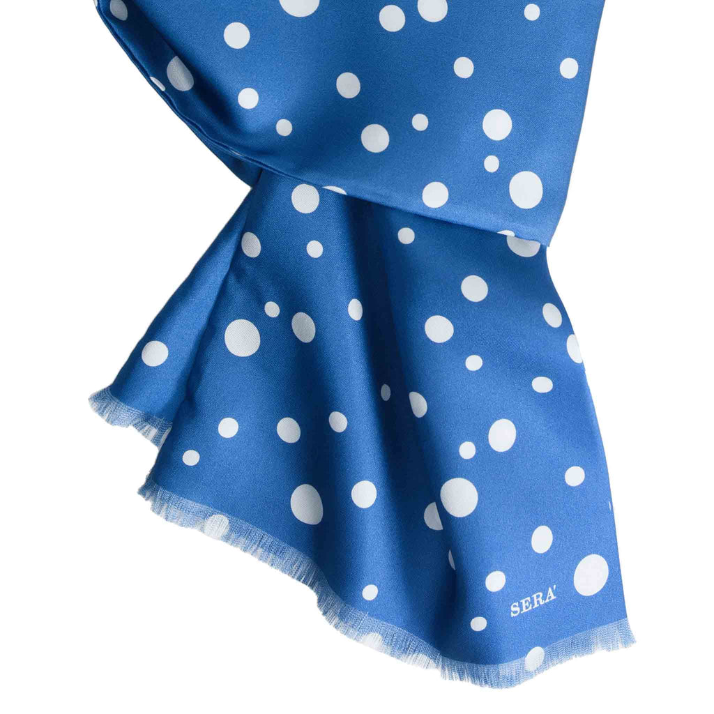Light Blue Silk Scarf with Big White Dots Serà Fine Silk 