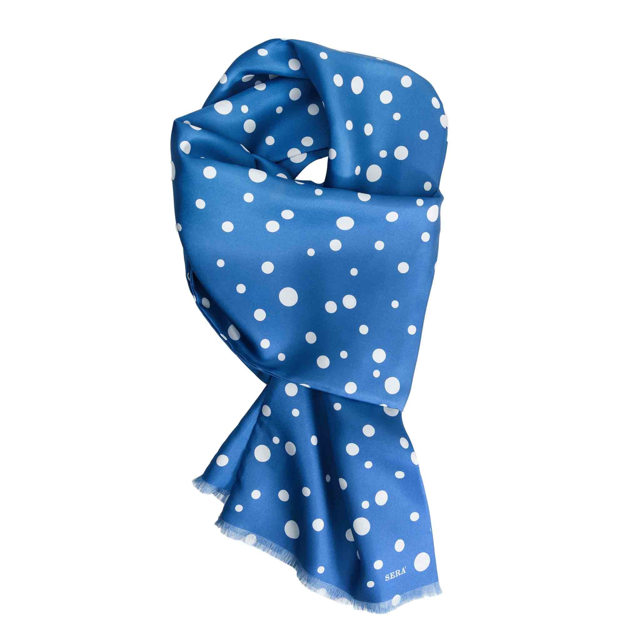Light Blue Silk Scarf with Big White Dots | Serà Fine Silk