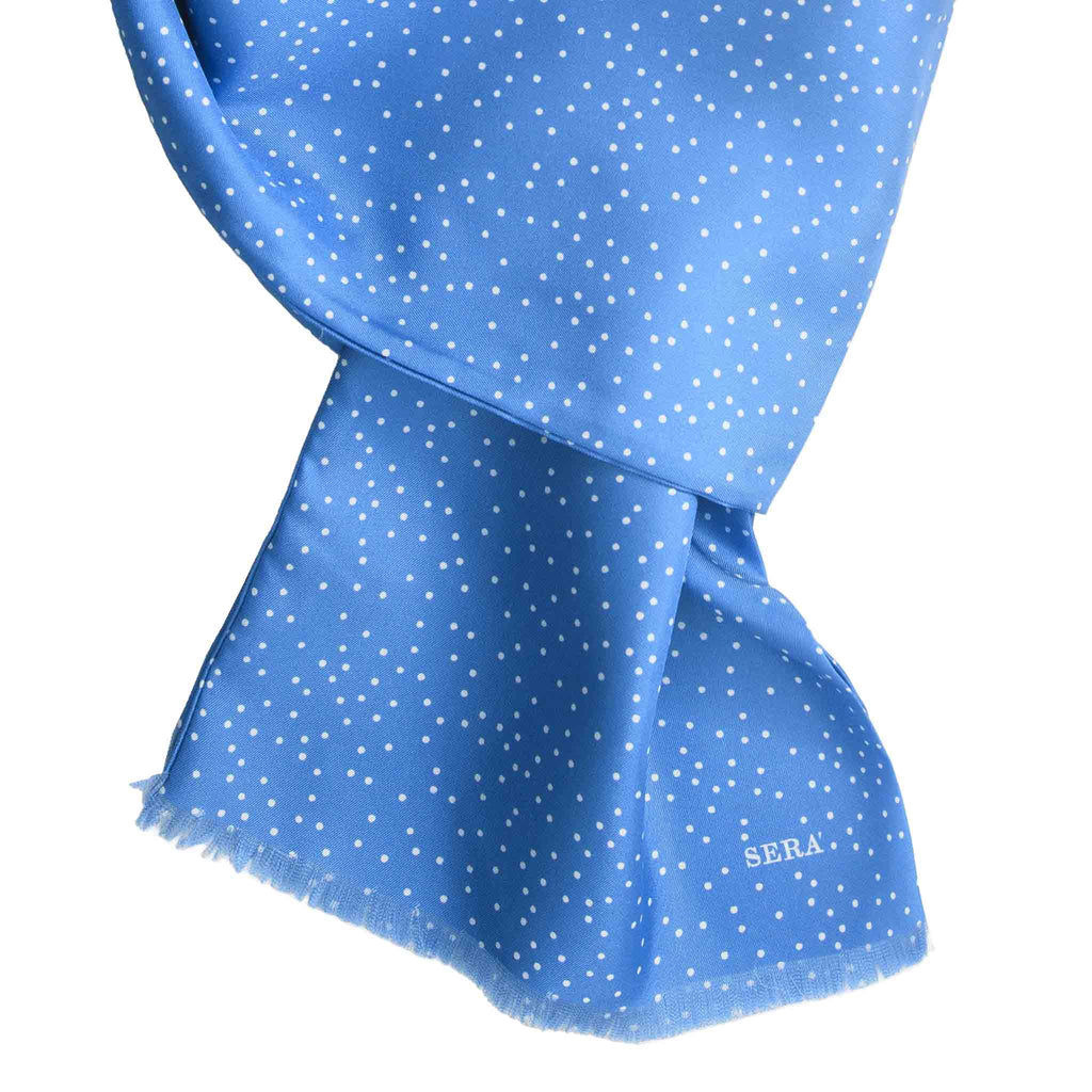 Light Blue Silk Scarf with Small White Dots Serà Fine Silk 