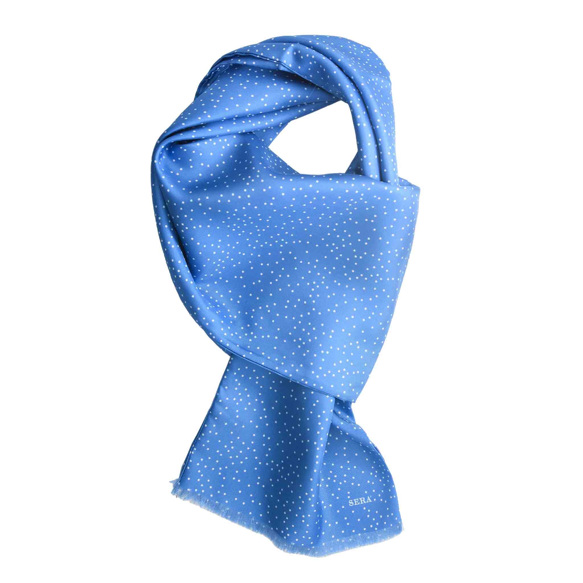 Light Blue Silk Scarf with Small White Dots