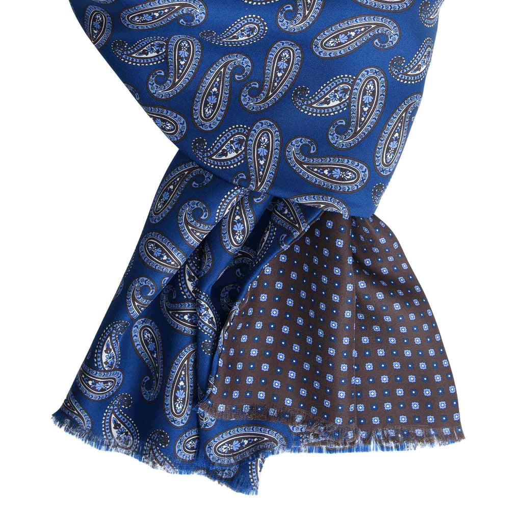 Navy and Brown Silk Scarf with Paisley Pattern Serà Fine Silk