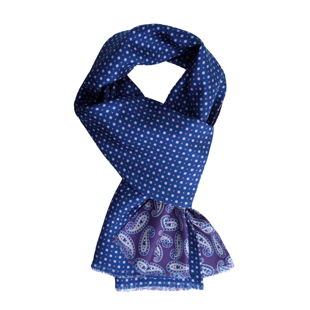 Purple and Blue Silk Scarf with Paisley Pattern Serà Fine Silk