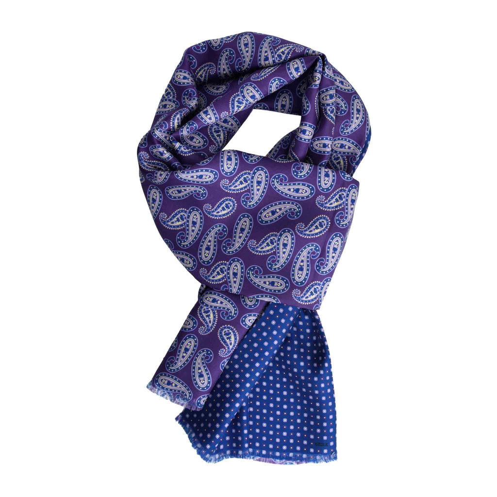 Purple and Blue Silk Scarf with Paisley Pattern Serà Fine Silk