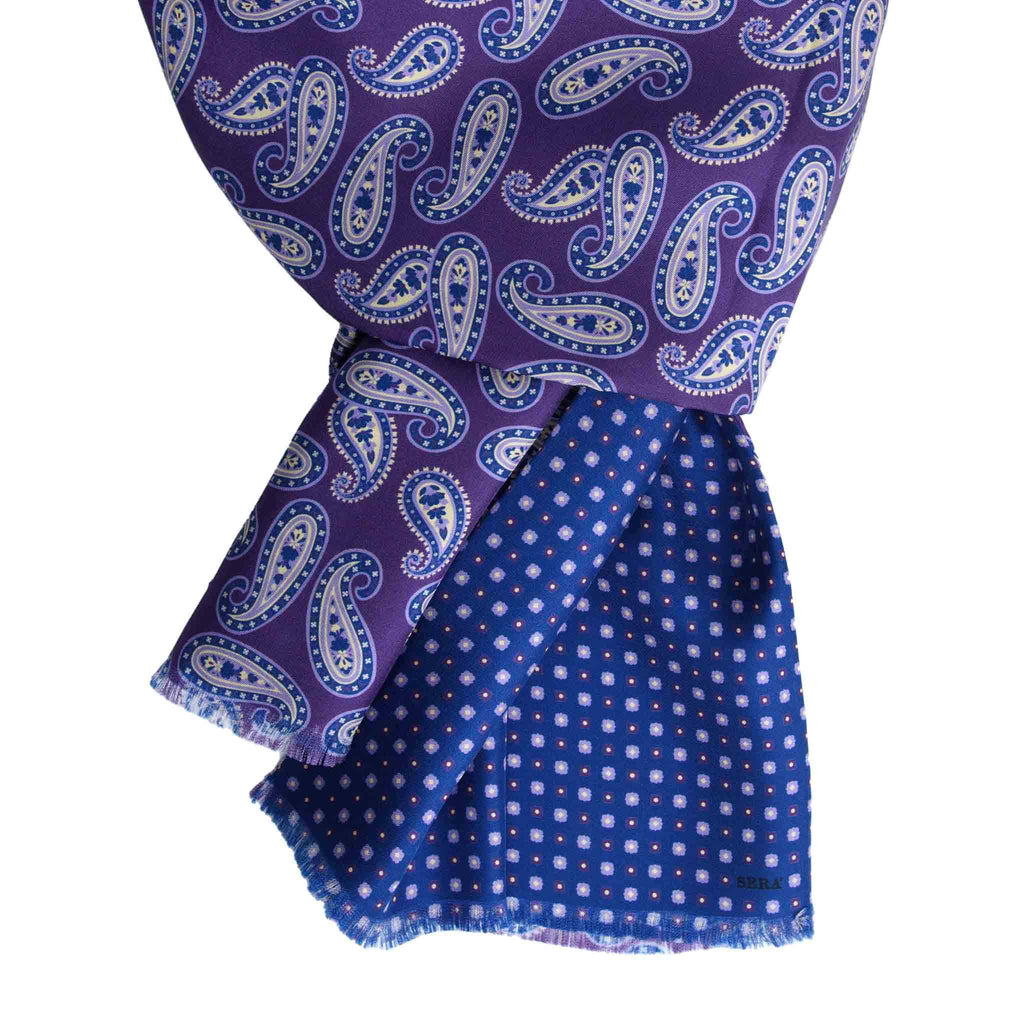 Purple and Blue Silk Scarf with Paisley Pattern Serà Fine Silk