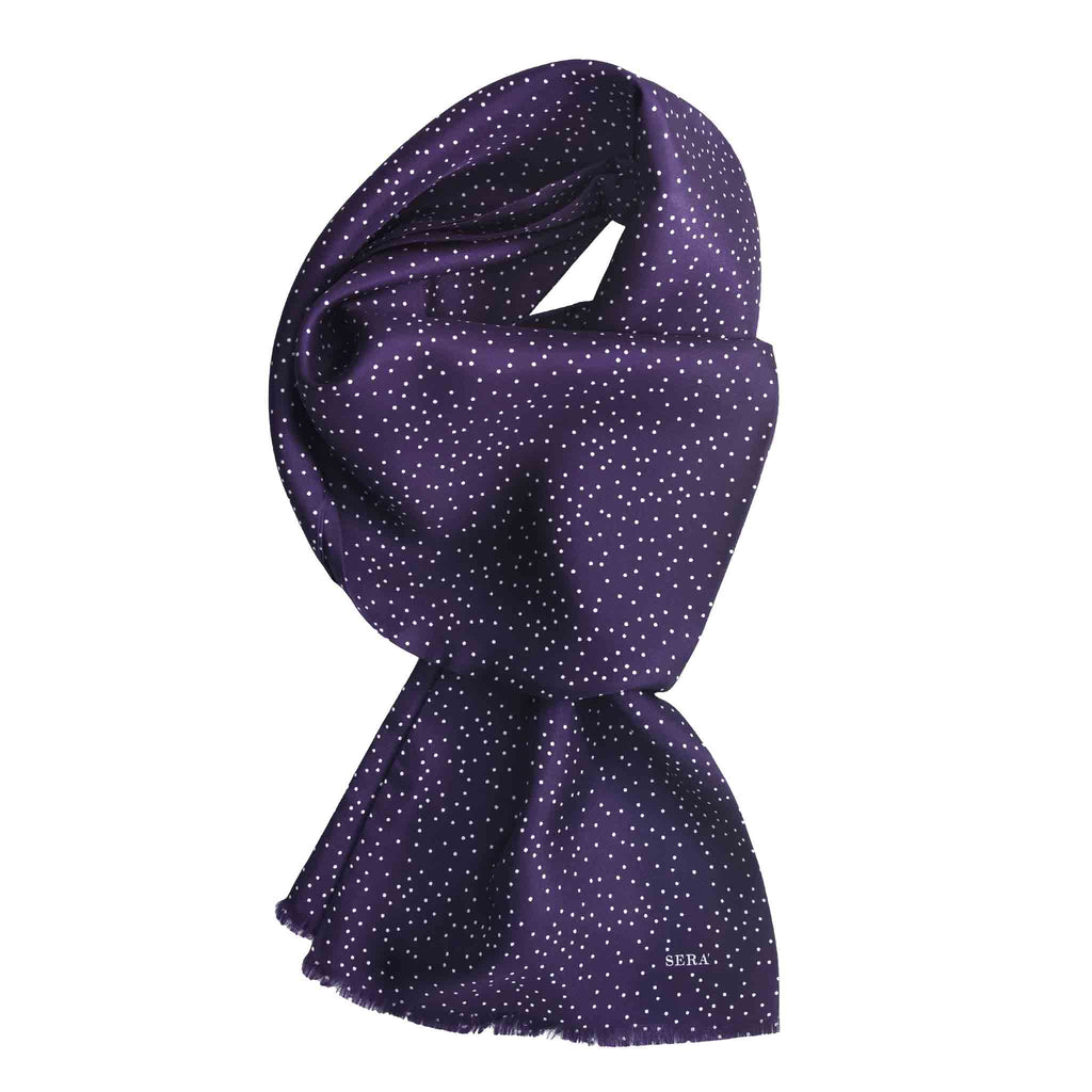 Purple Silk Scarf with Small White Dots Serà Fine Silk 