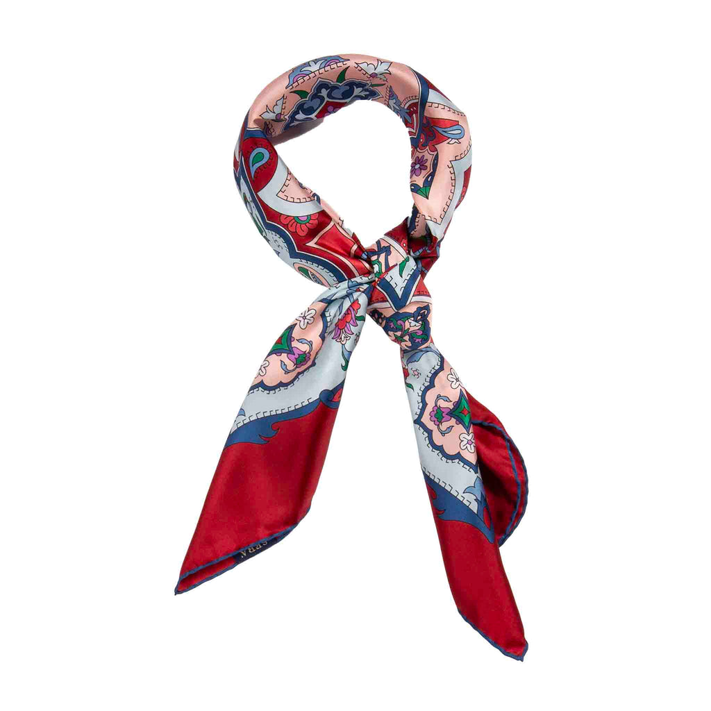 Red and Light Blue Silk Scarf Serà Fine Silk