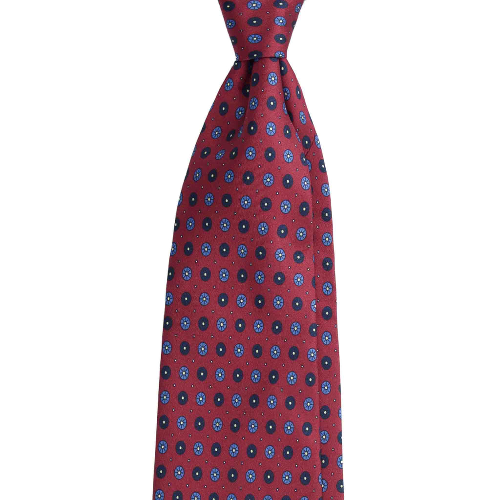 Burgundy Silk Tie with Blue Small Circles Serà Fine Silk