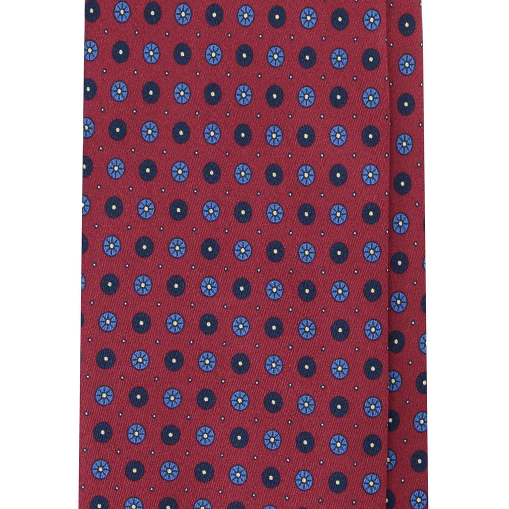 Burgundy Silk Tie with Blue Small Circles Serà Fine Silk