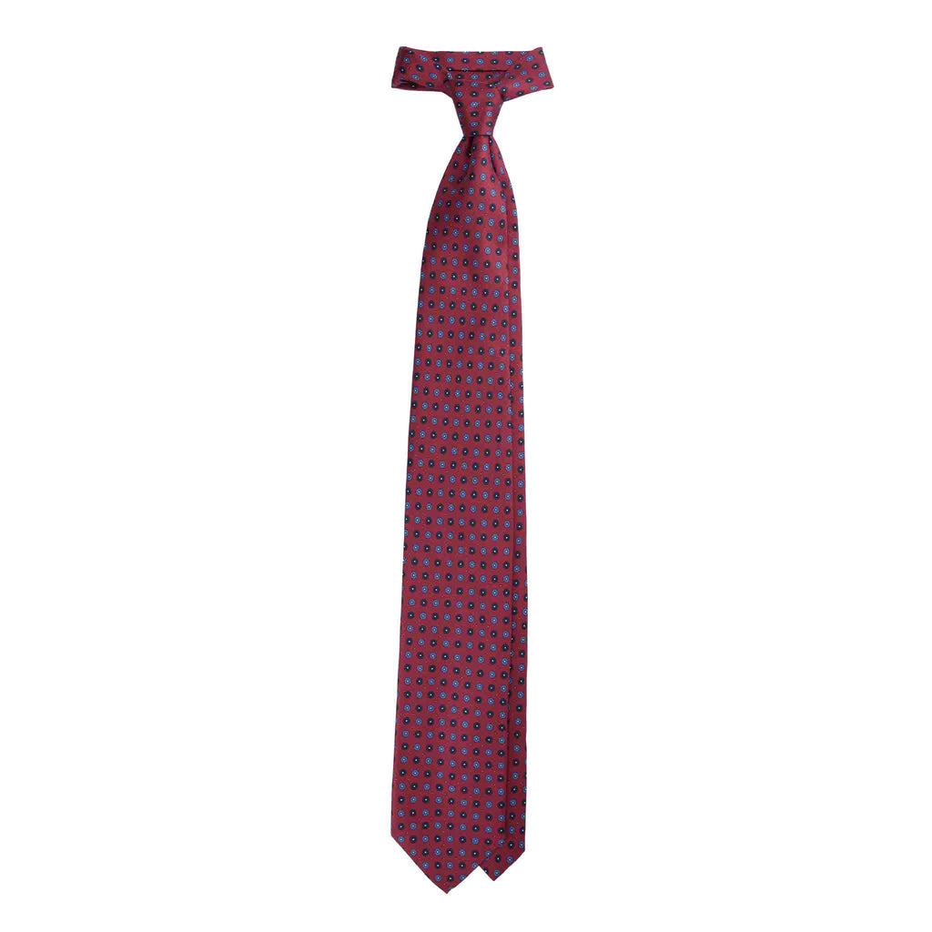 Burgundy Silk Tie with Blue Small Circles Serà Fine Silk