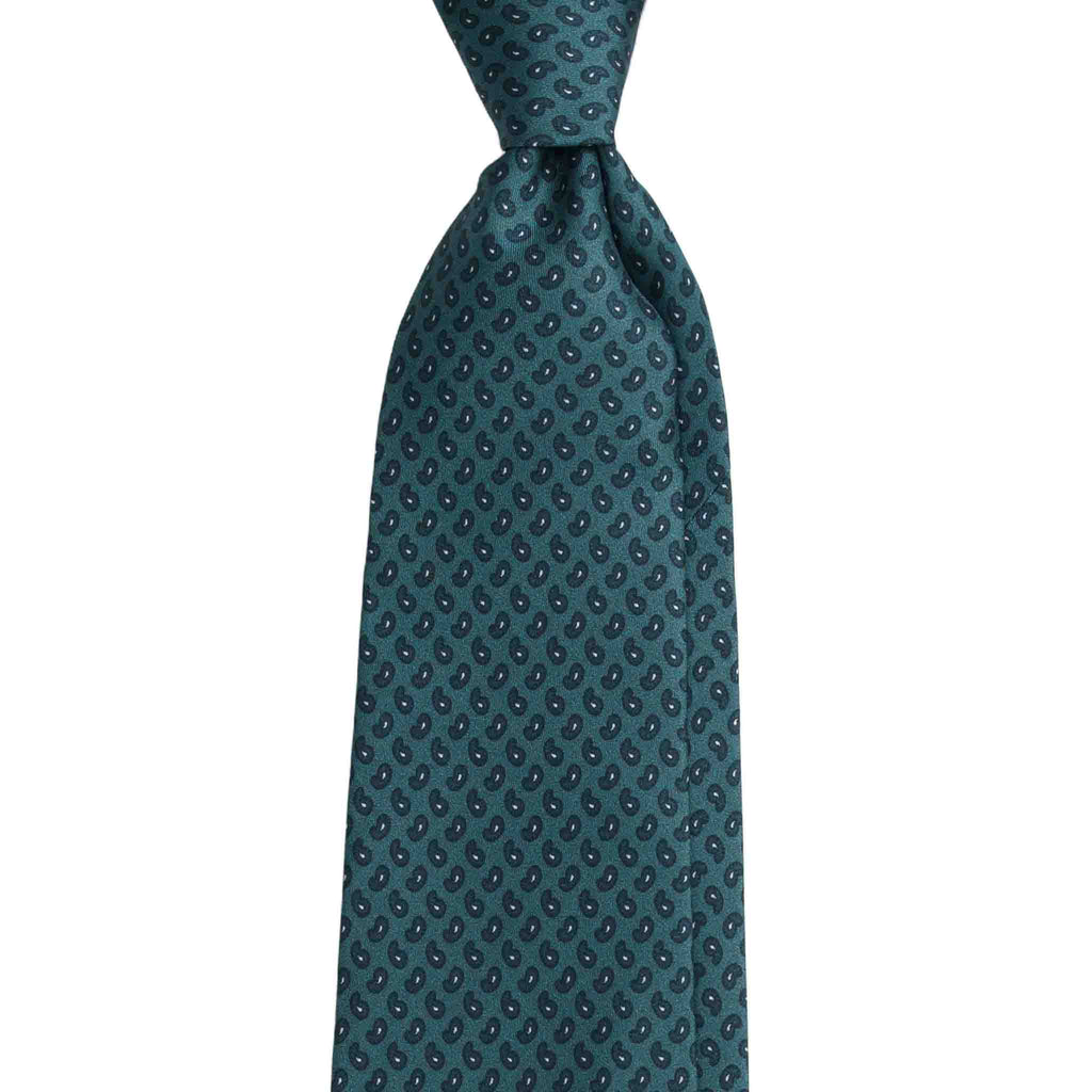 Green Silk Tie with Small Dark Green Paisley Serà Fine Silk