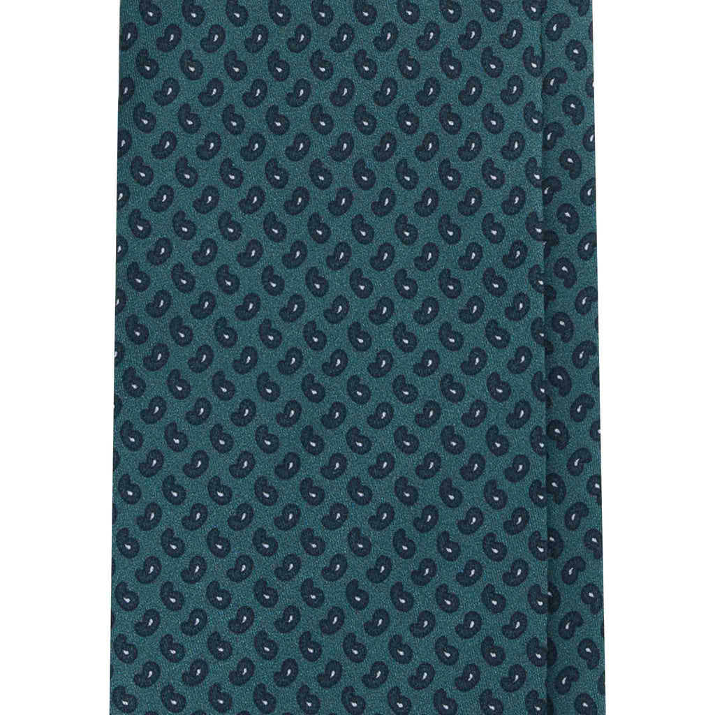 Green Silk Tie with Small Dark Green Paisley Serà Fine Silk